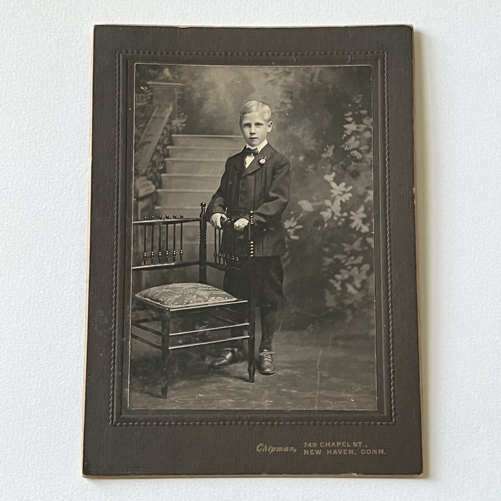 Antique Cabinet Card Photograph Adorable Little Boy In Suit Spooky New Haven CT