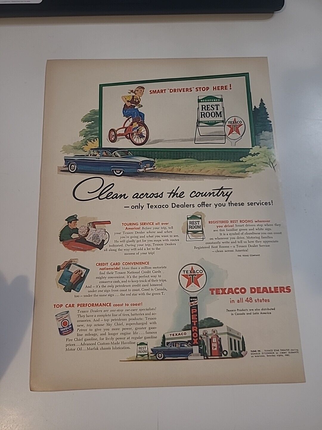 Texaco Dealers Gas Station Pack print ad 1955 Vintage 10x13 