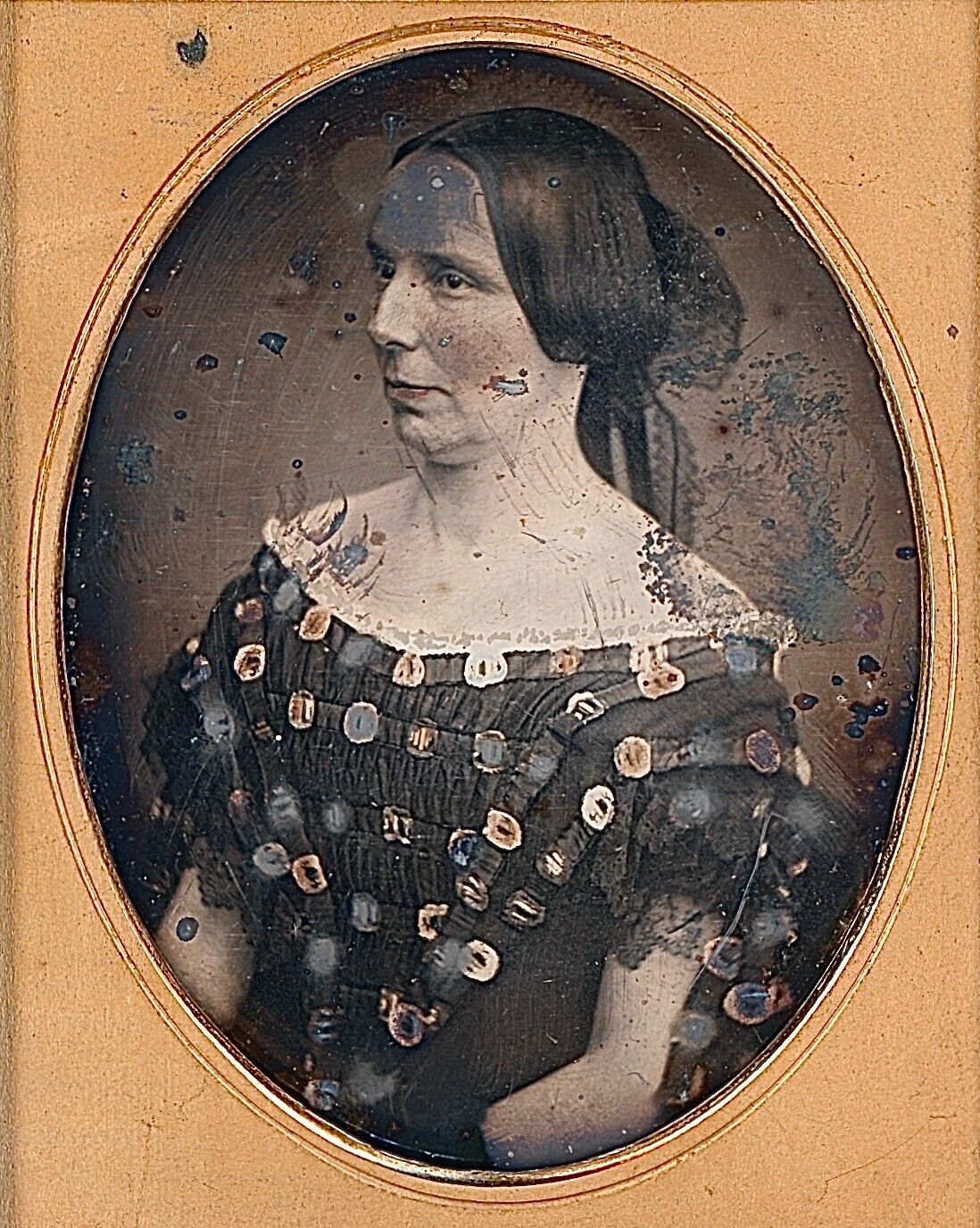 English Woman Wearing Intricately Tinted Dress 1/9 Plate Daguerreotype K674