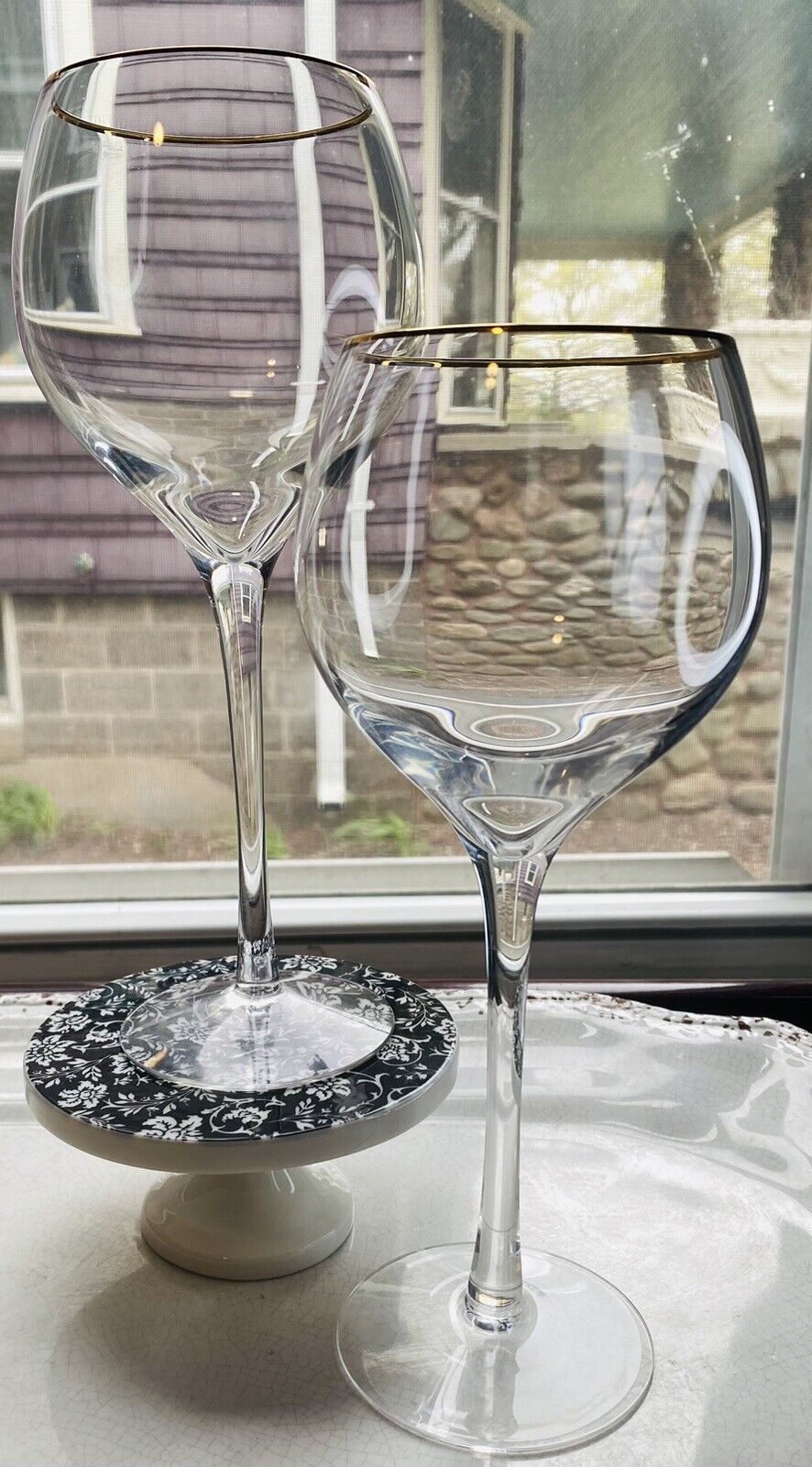 1990's Lenox Gold Eternal Water Wine Glass Dimension Shape Crystal Set Of 2