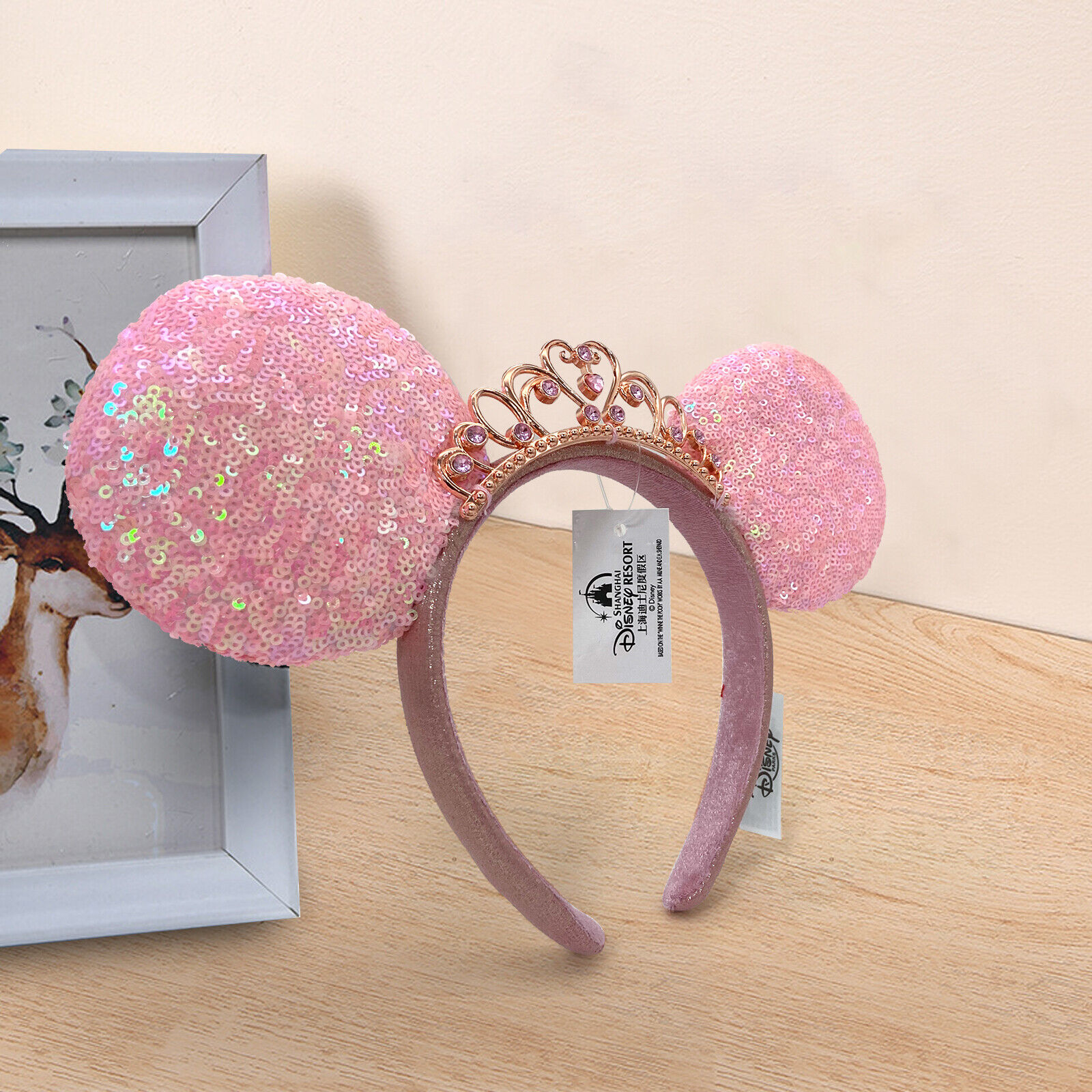 Pink Sequin Minnie Mouse Headband Tiara Princess Crown Disney~Parks Ears