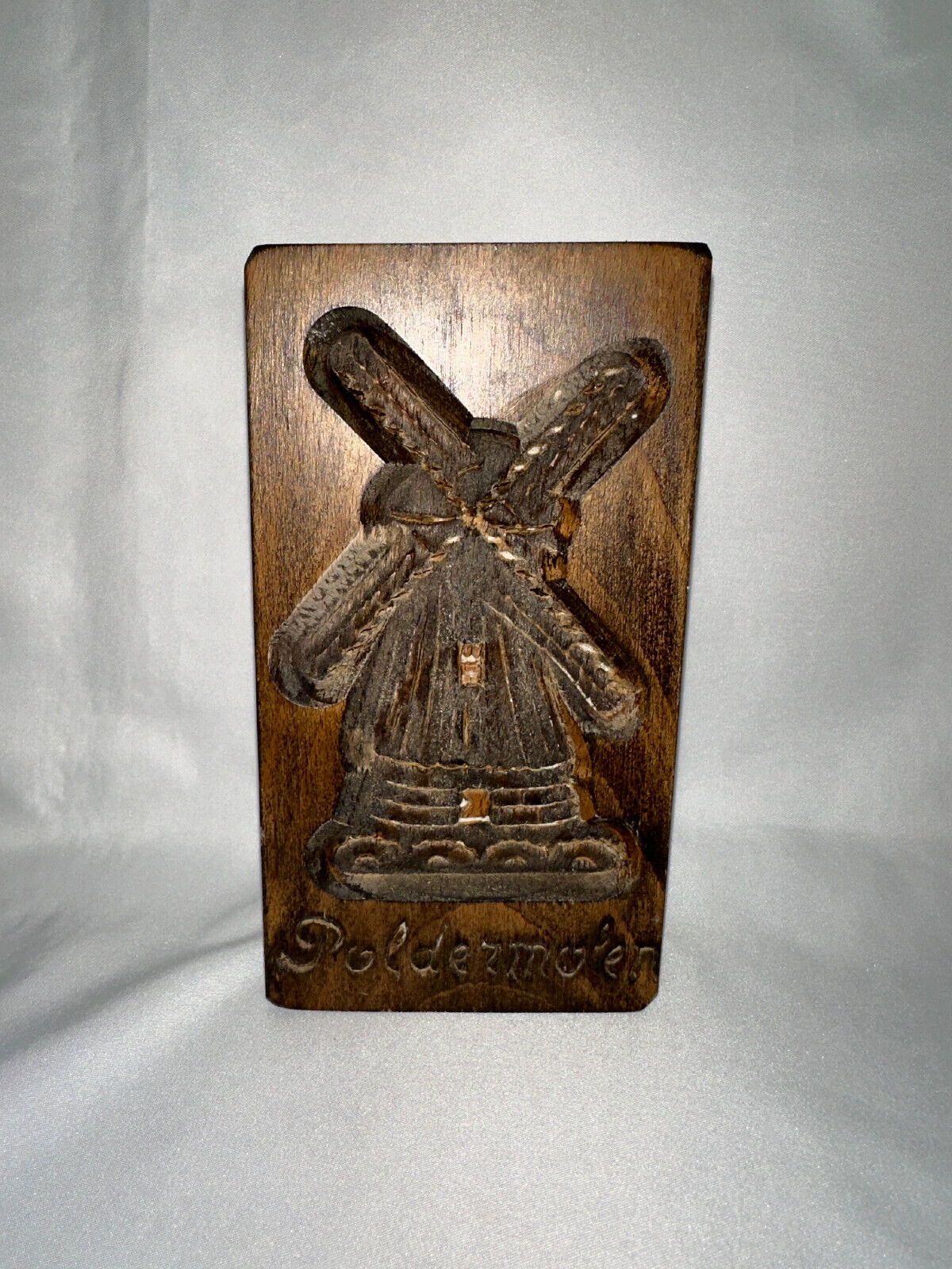 Vintage/Antique Carved Wood Poldermolen Windmill Cookie Mold Speculaas Speculoos