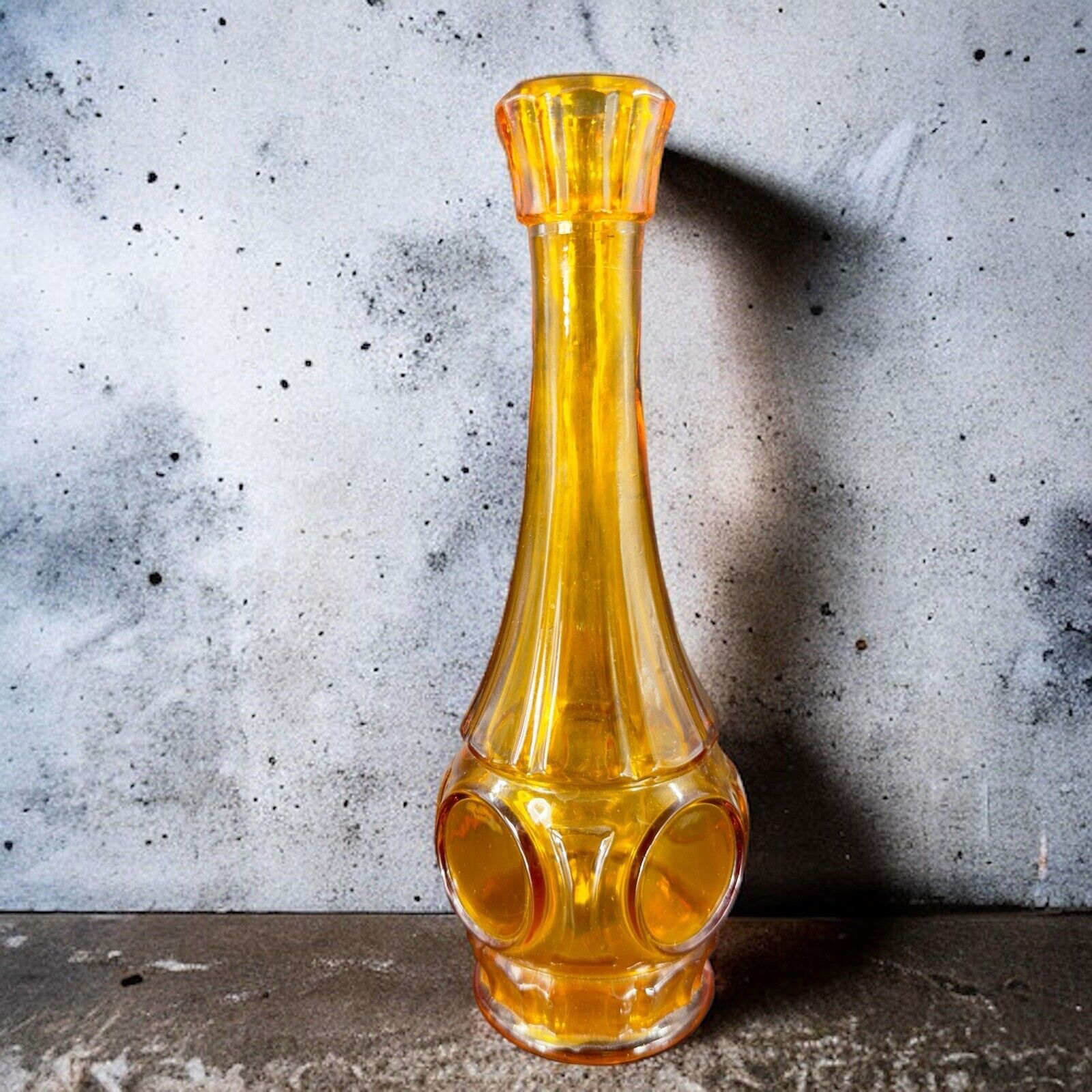 1970s Wheaton Glass Bullseye Amber Glass Vase Vessel Coin Motif Vase Vintage