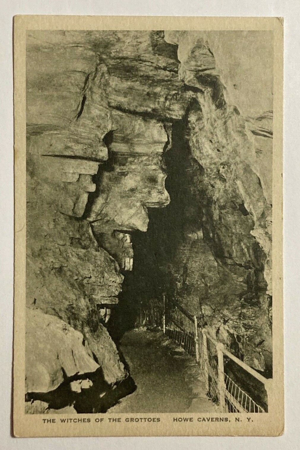 NY Postcard ALBERTYPE - The Witches Of The Grottoes - Howe Caverns vtg Linen F1
