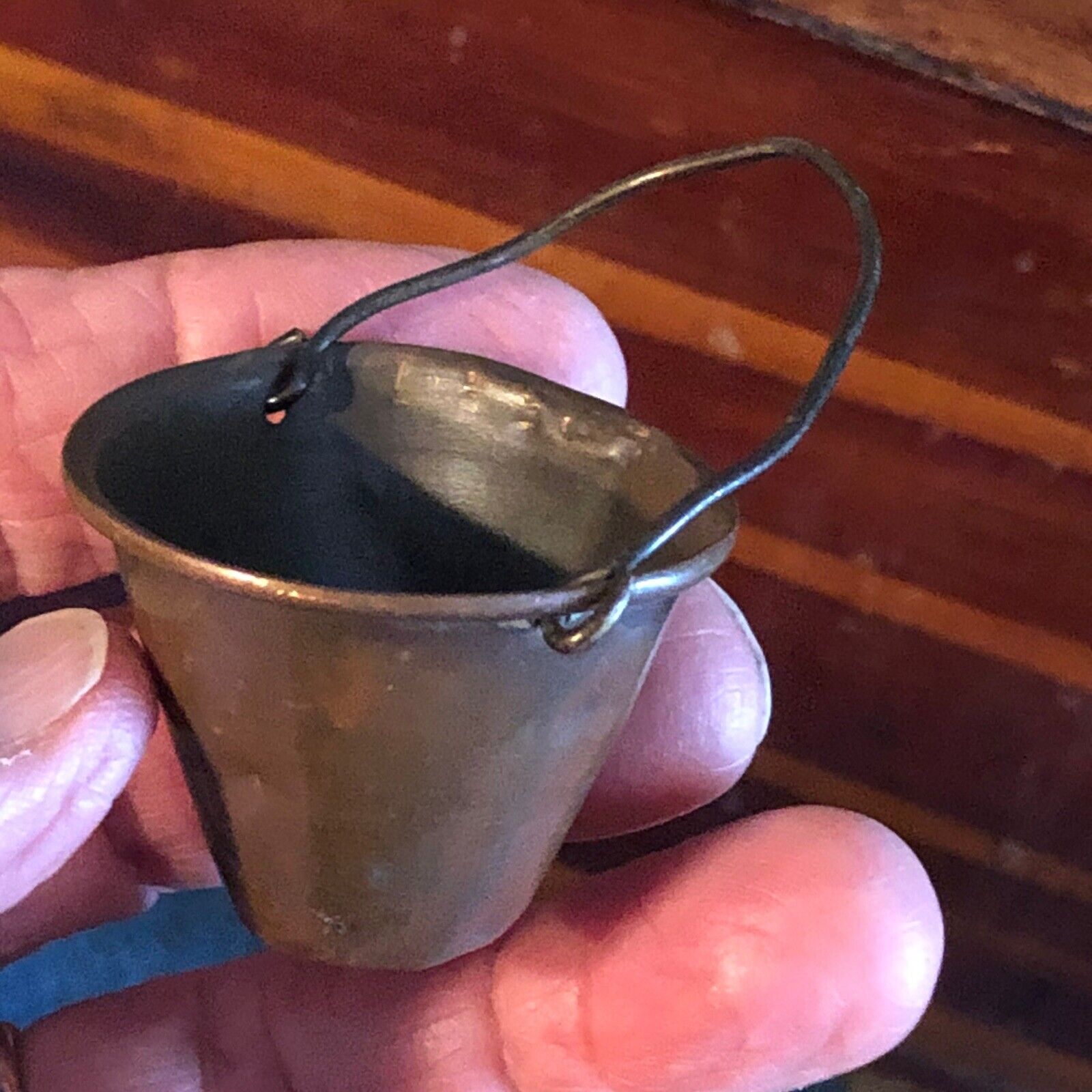 Vintage MINI 1-1/4 Inch Tall COPPER BRASS Pail Bucket w/ Handle Dark Patina