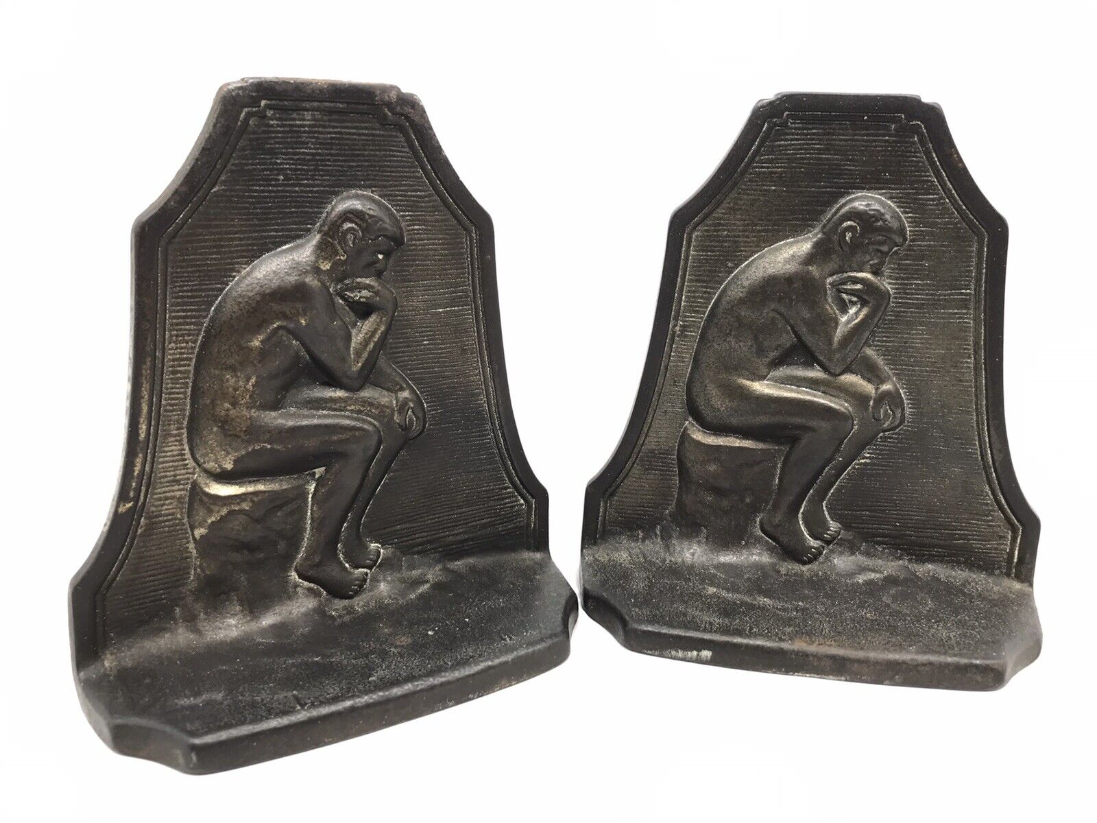 Pair of 1929 Connecticut Foundry “The Thinker” Heavy Metal Bookends