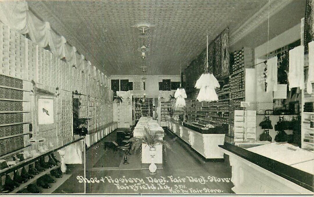 Postcard Fair Department Store, Shoe & Hosiery Dept Interior, Fairfield, Iowa