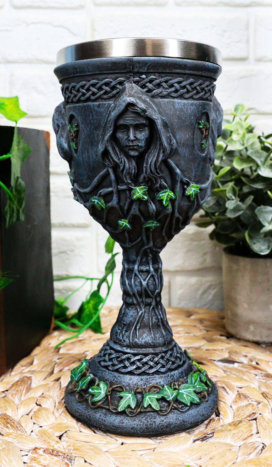 Ebros Triple Goddess Wine Goblet 10oz Cup Wiccan Ritual Mother Maiden Decor