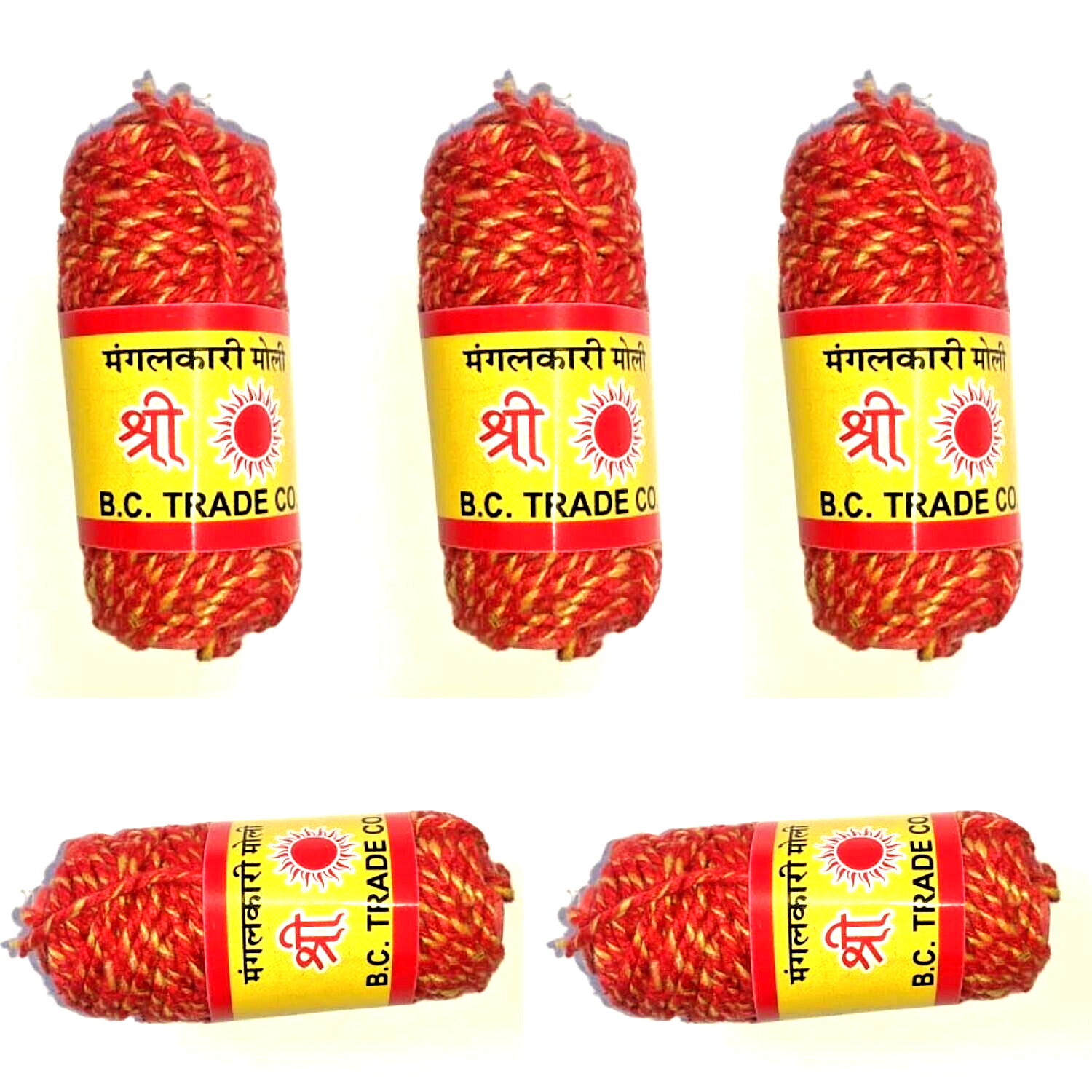 5 x Cotton Hindu Kalawa Holy Sacred Red Thread Band Moli Mauli Pooja Dhaga India