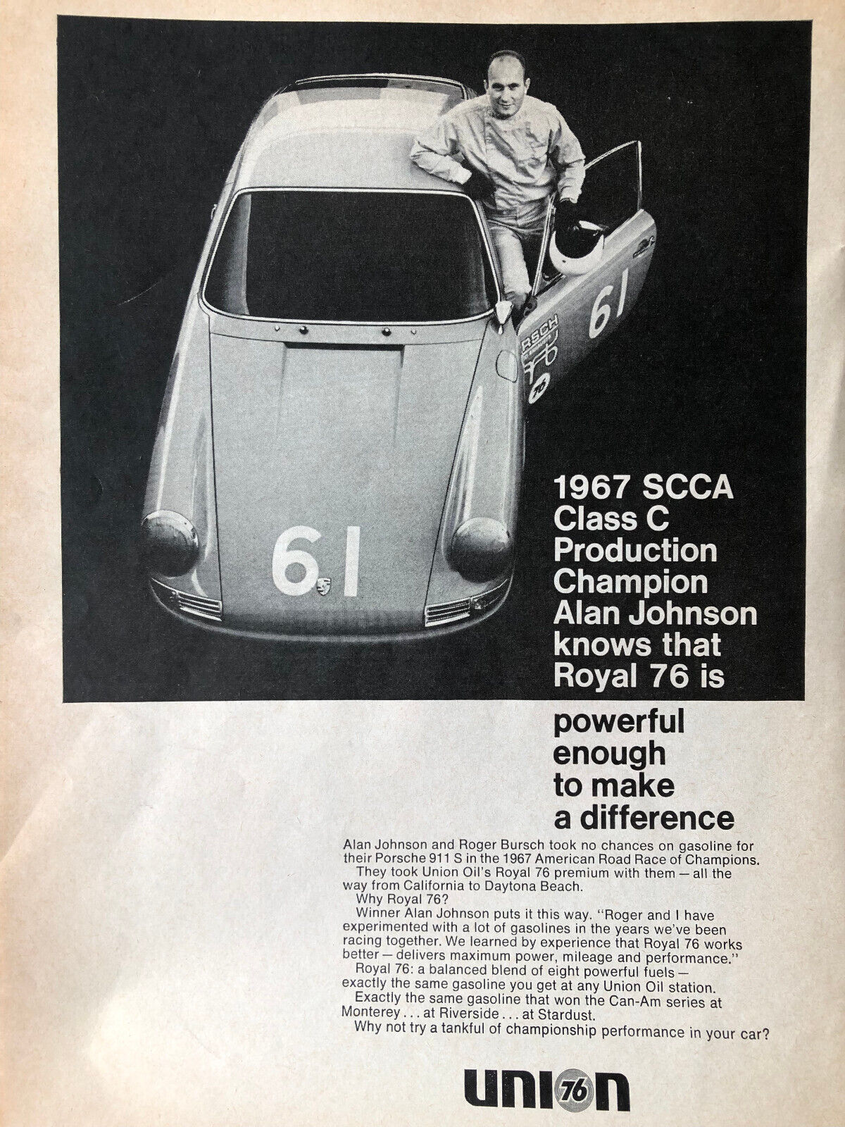 Vintage 1967 1968 Porsche 911 Union 76 original ad