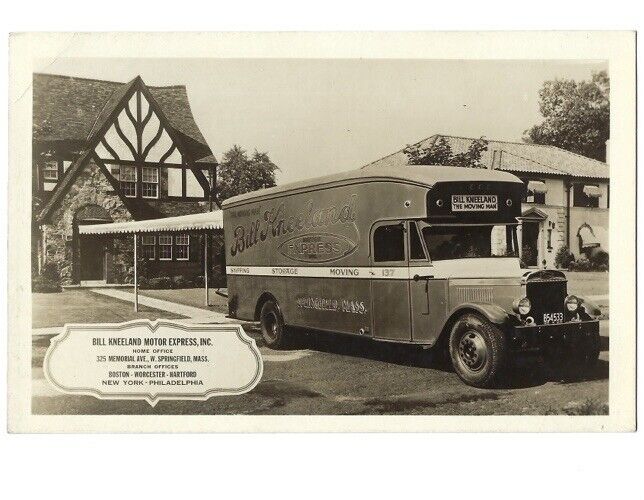 c1925 Bill Kneeland Motor Express Van Springfield Massachusetts MA RPPC Postcard