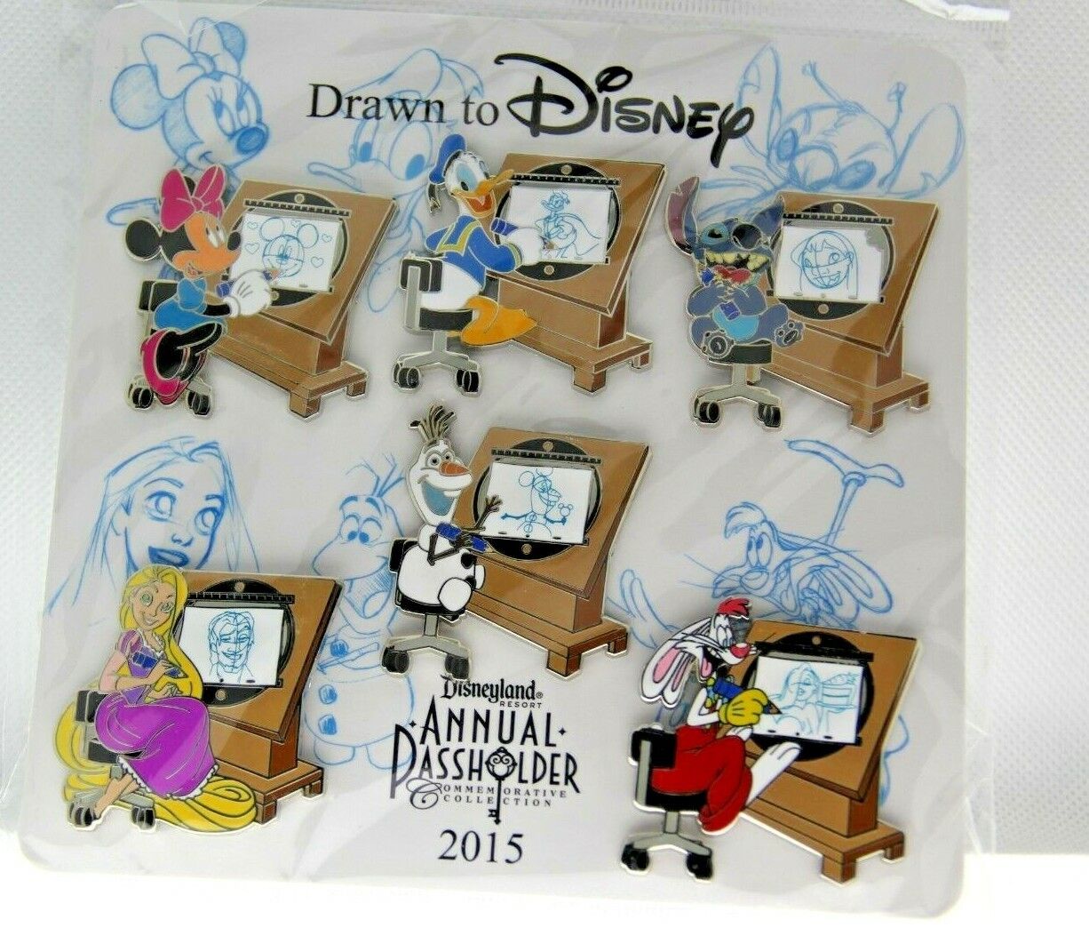 Drawn to Disney Annual Pass holder exclusive 2015 Pin Set Animation characters 