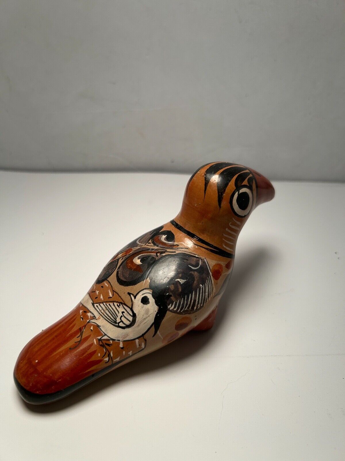 Vintage Mexican Folk Art Pottery Hand Painted Bird/Pelican 6\