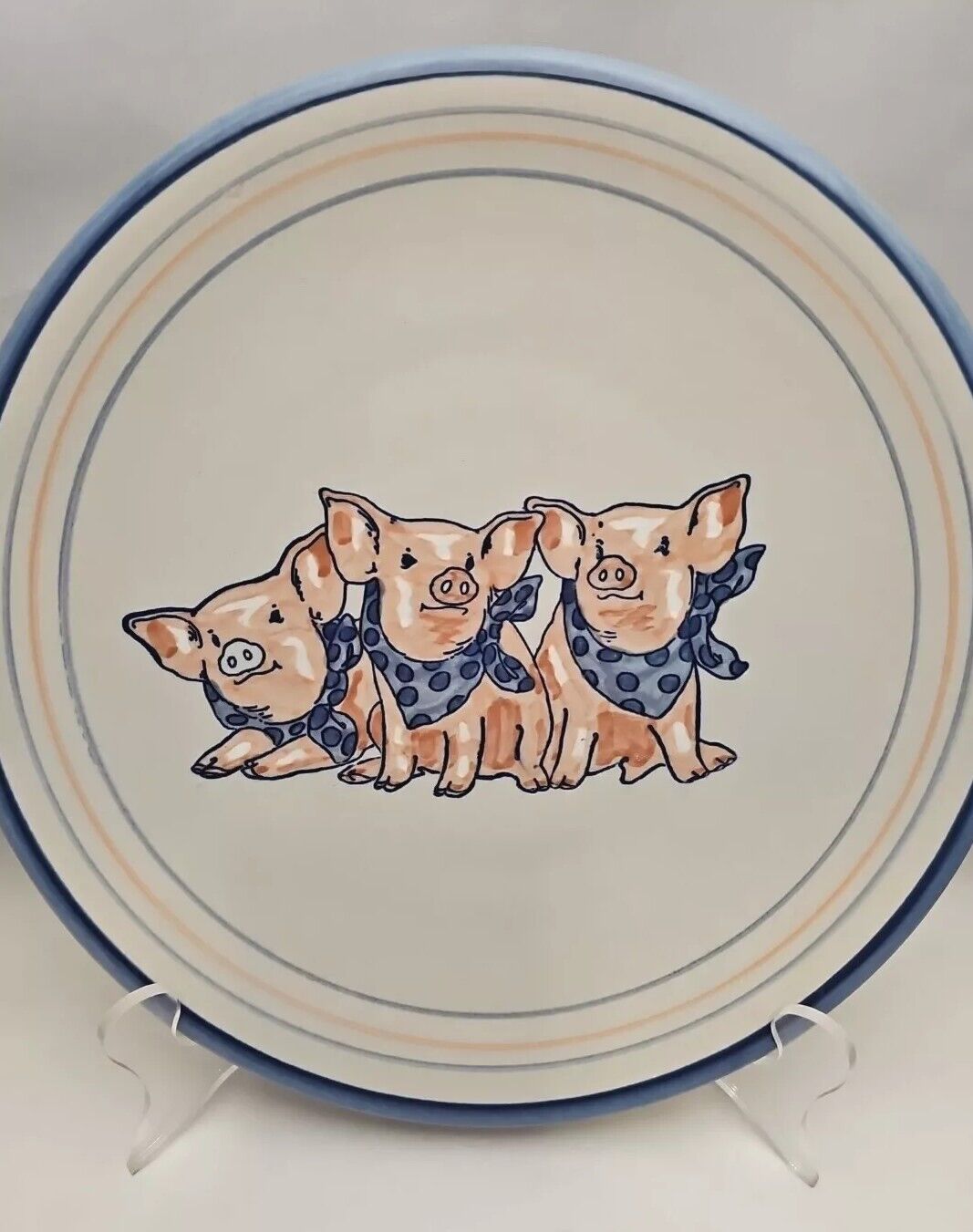 Louisville Stoneware Kentucky Pottery Precious Pigs Decorative Plate Blue 10\