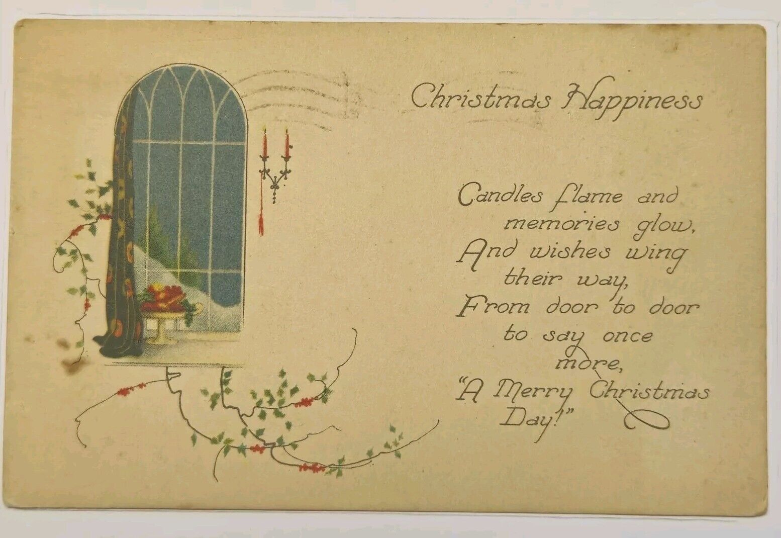 VINTAGE Christmas Postcard Christmas Happiness Posted 1924