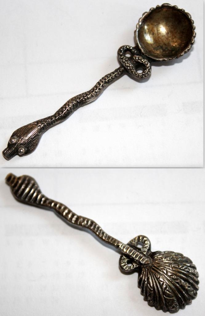 Vintage Antique Snake Clam Shell Salt Spoon