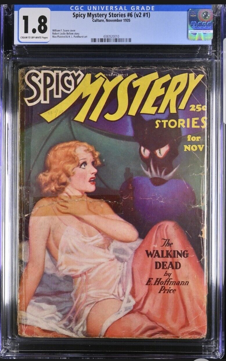 SPICY MYSTERY STORIES #6 (V2 #1) CGC 1.8 CLASSIC GGA HORROR COVER PULP NOV. 1935