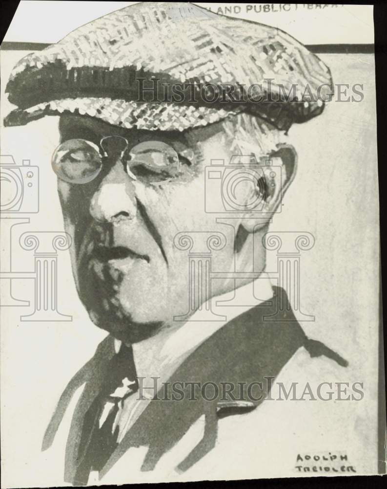 1929 Press Photo Portrait of Woodrow Wilson in Golf Cap by Adolph Treidler
