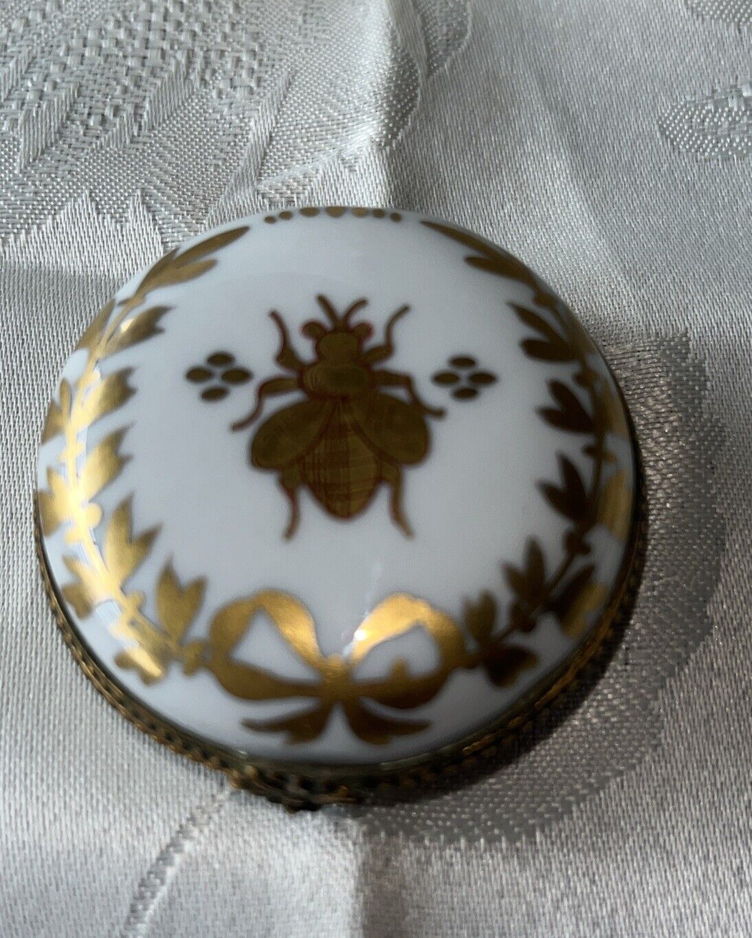 Antique Hand Painted Porcelain 2”WASP Snuff Box, Marked LIMOGE