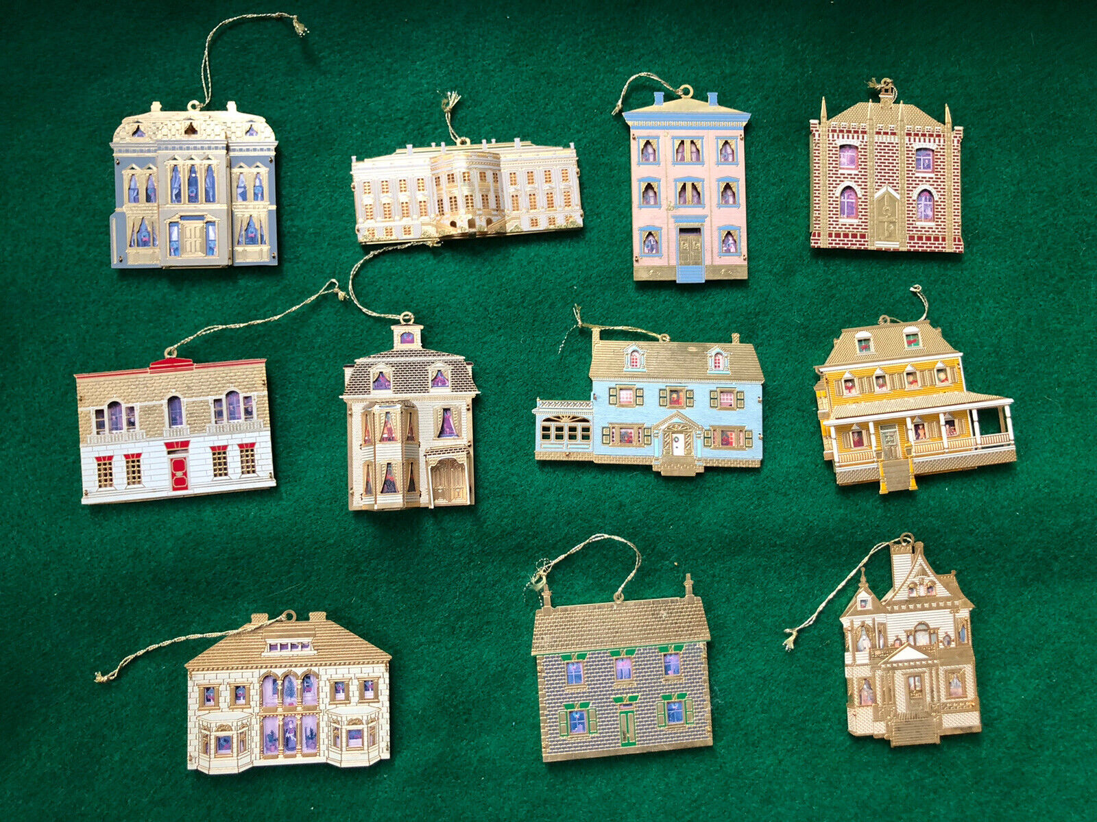 11 BING & GRONDAHL Doll Houses of America Christmas Ornament Collection Brass