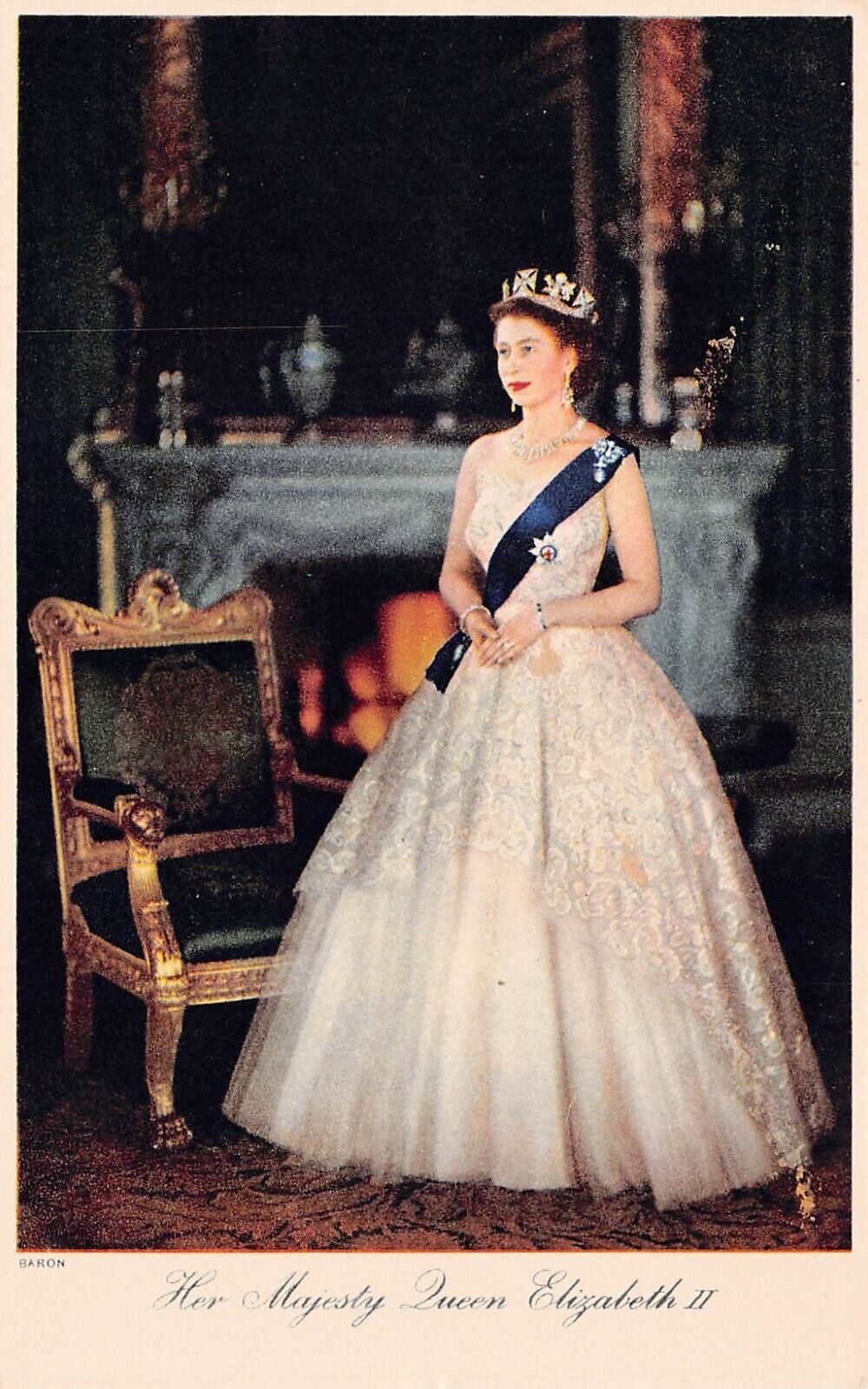Queen Elizabeth Young Coronation Monarchy Portrait White Dress Vtg Postcard C6
