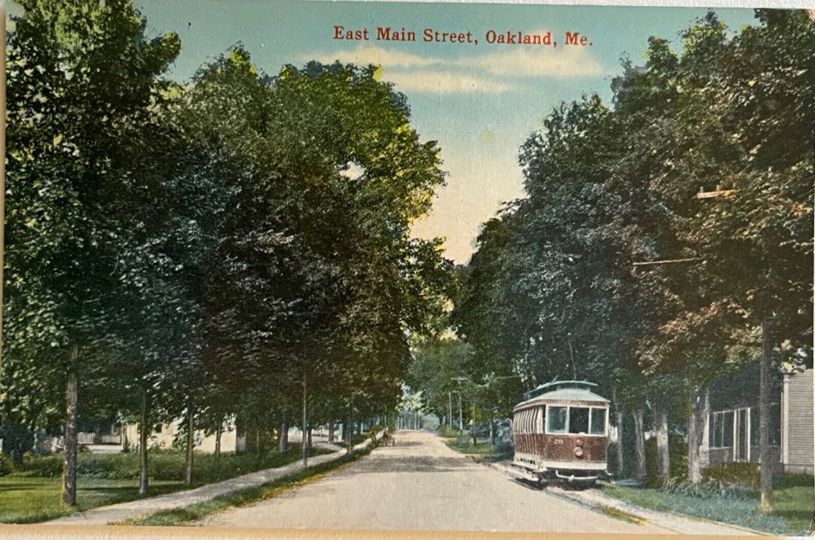 Oakland Maine East Main Street Trolley Antique Postcard c1910