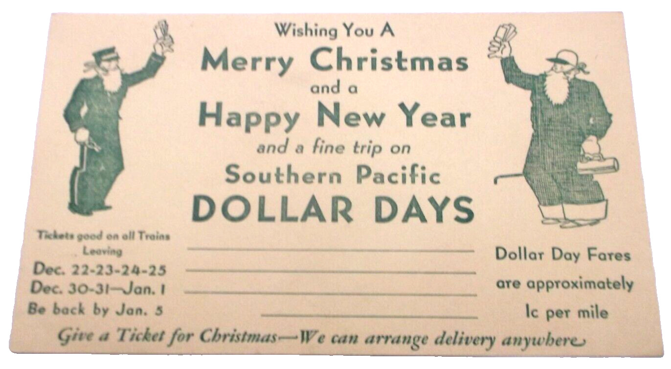 1930\'s SOUTHERN PACIFIC DOLLAR DAYS UNUSED ADVERTISING POST CARD