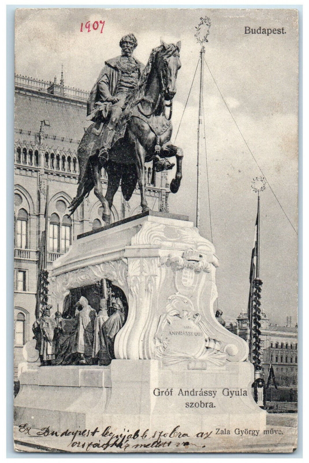 1907 View of Statue of Gyula Grof Andrassy Hungary Posted Antique Postcard