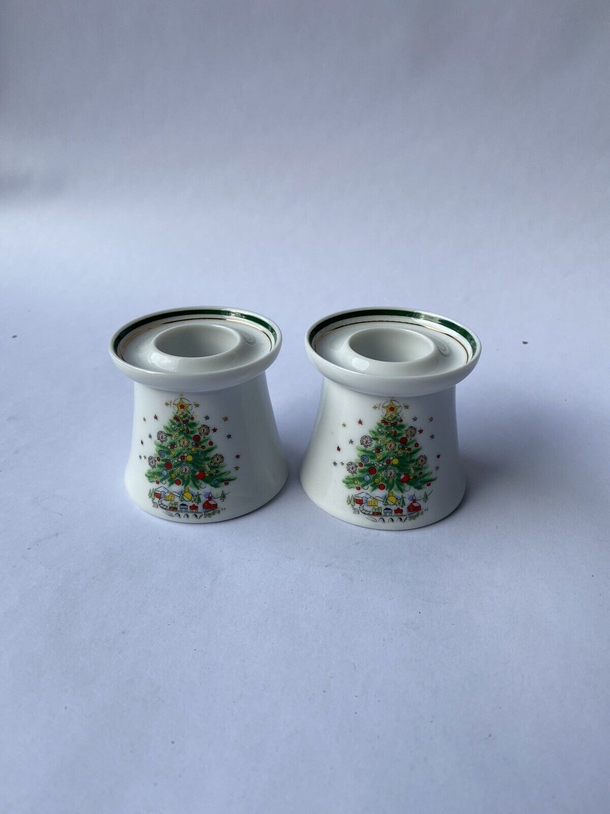 Vintage Christmas Eve Taper Candle Holder Set of 2 Porcelain Fine China Taiwan