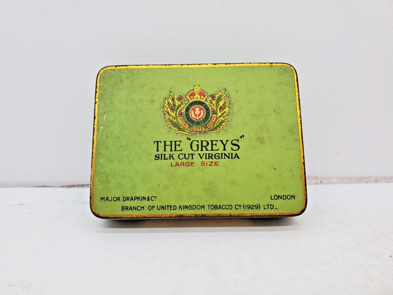 Vintage Major Drapkin THE GREYS Large Size Flat 20 Cigarette Tobacco Tin - UK