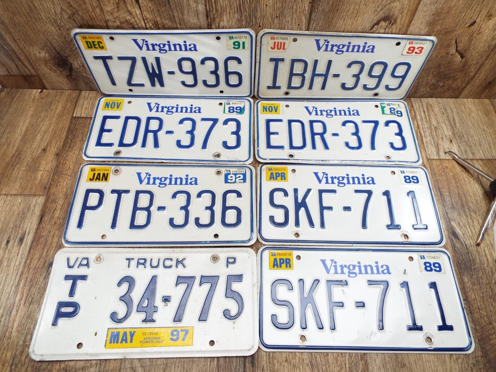 8 VINTAGE LOT OF-80'S/90'S VIRGINIA LICENSE PLATES MAN CAVE-CRAFTS