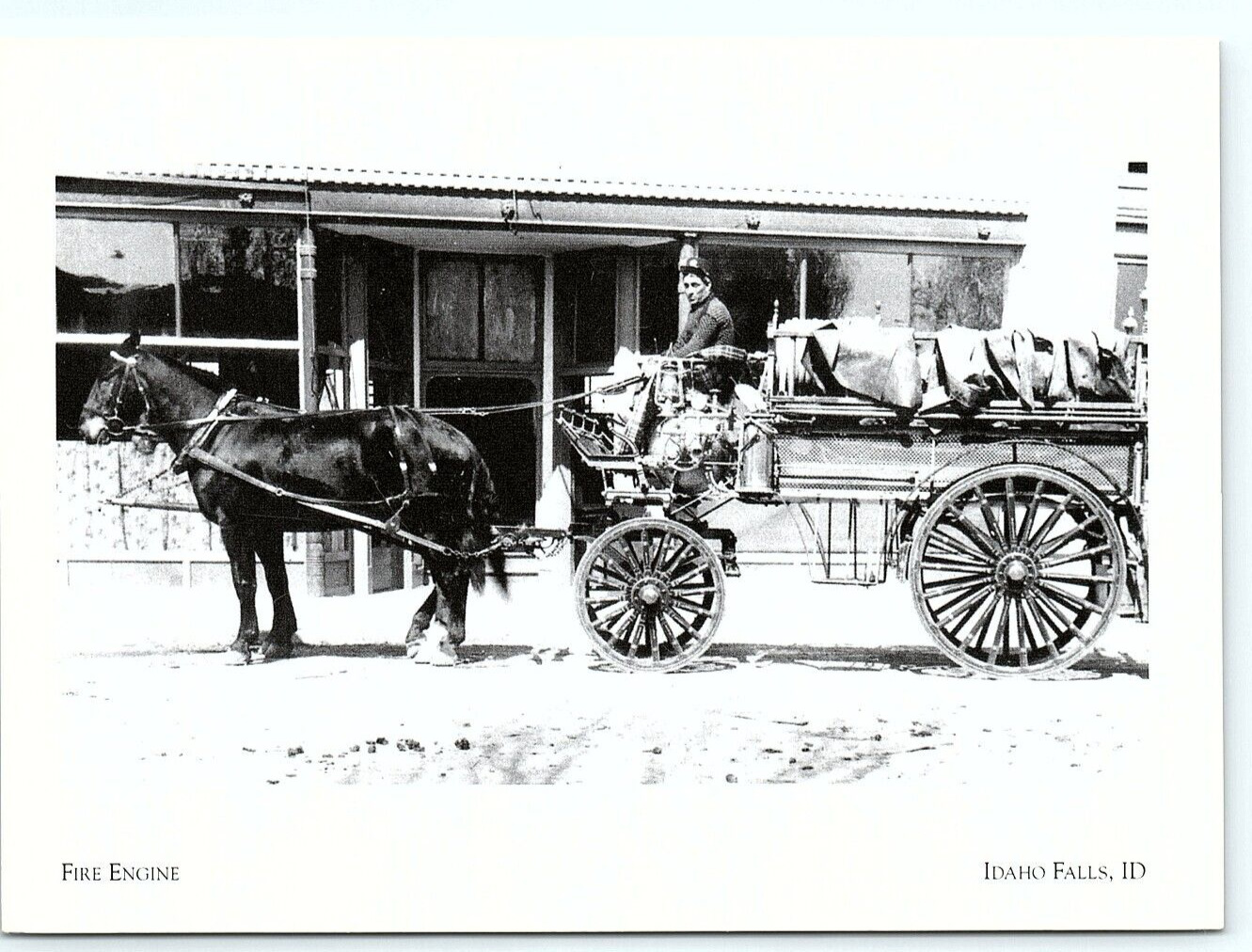 postcard Horse drawn Fire Engine Idaho Falls Idaho 1738