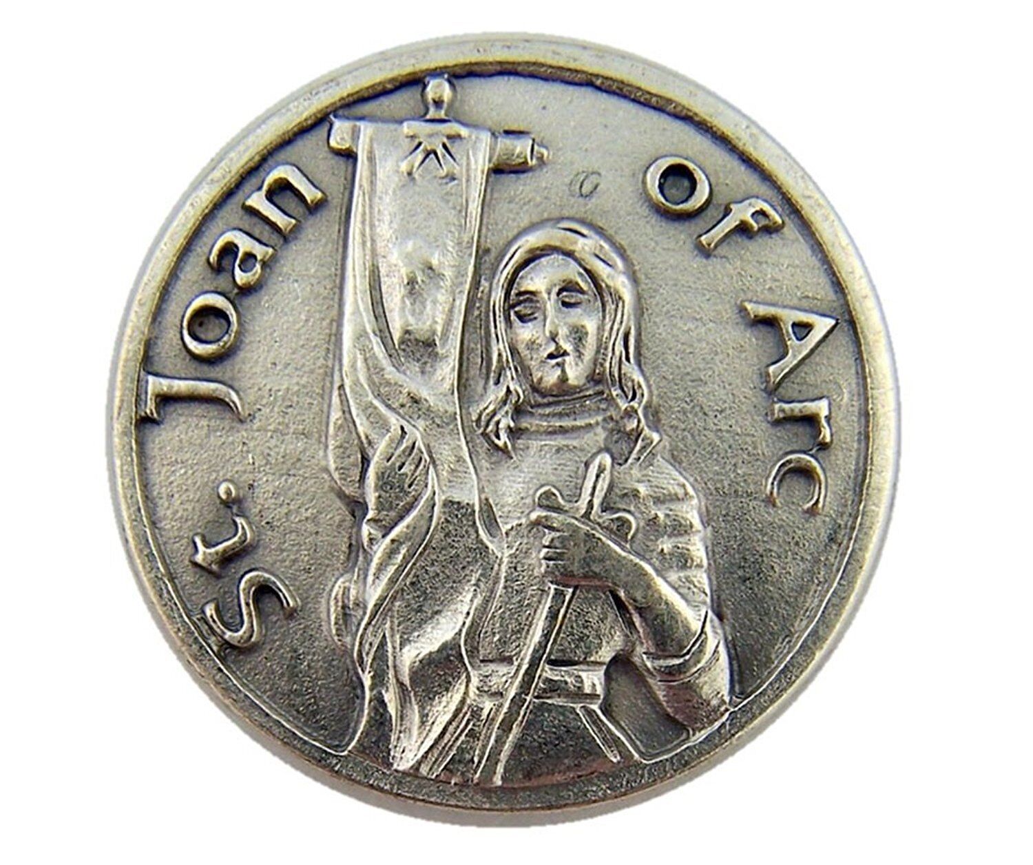 Silver Tone Saint Joan of Arc Courage Prayer Token, 1 1/8 Inch