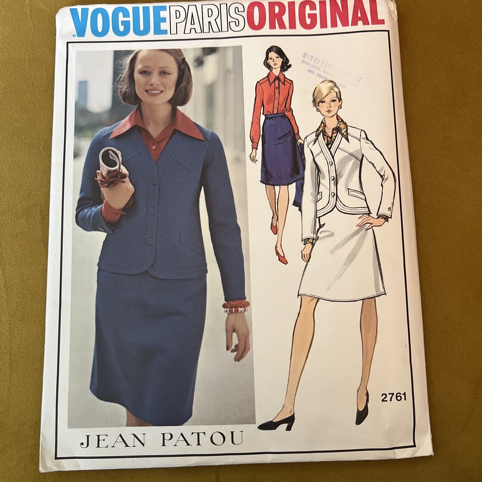 Rare 70s VOGUE PARIS ORIGINAL Sewing Pattern Laroche 2761 UNCUT Suit Shirt Sz 14