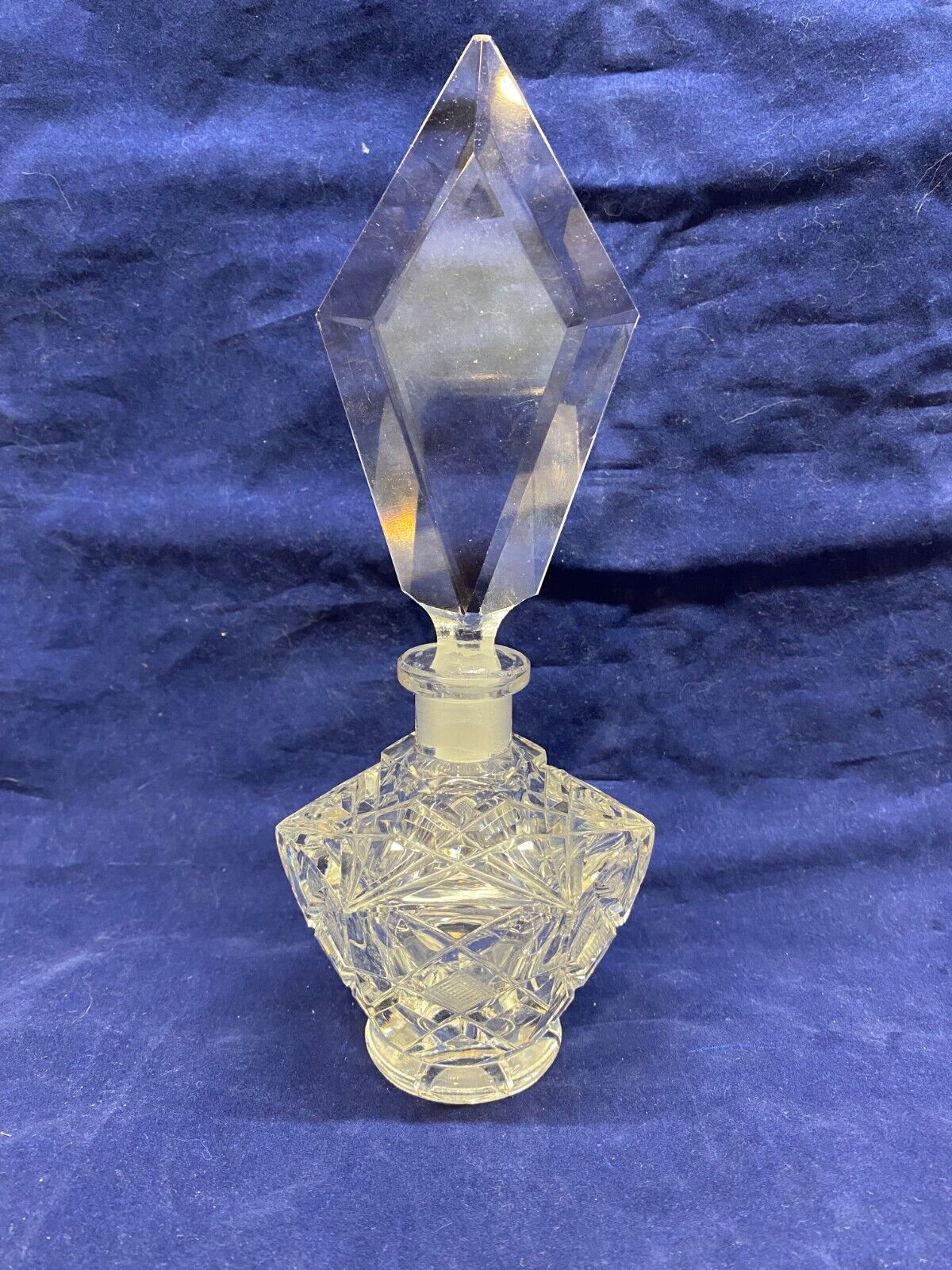 Vintage Perfume Bottle Clear Cut Glass with Diamond Shaped Stopper