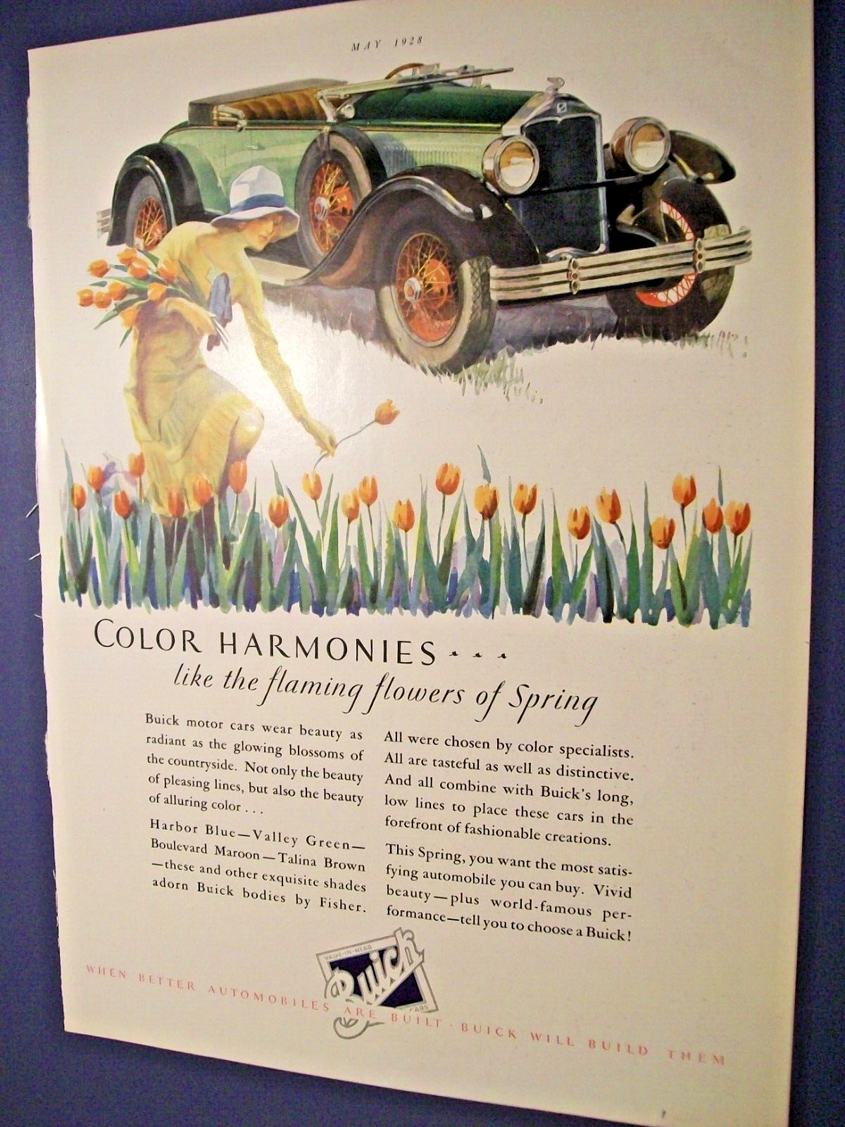 1928 Buick roadster lrg-mag color car ad -\