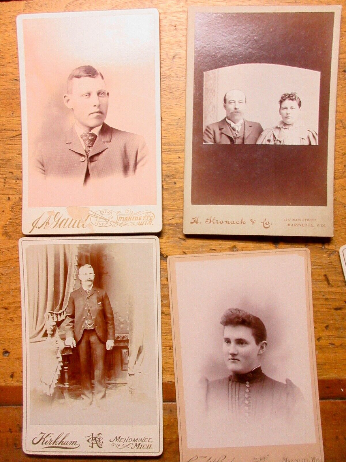 Antique Cabinet Card Photographs Lot of 4 c1900 Portraits MARINETTE WISCONSIN 2