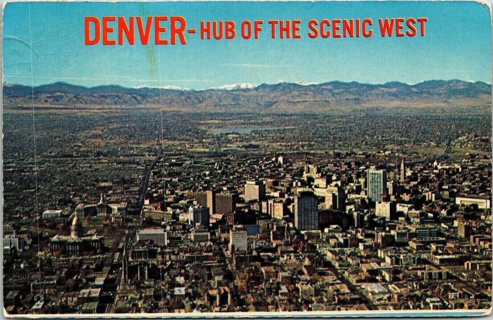 Denver Hub Scenic West Aerial View Colorado CO Postcard Cancel PM Clean WOB Note