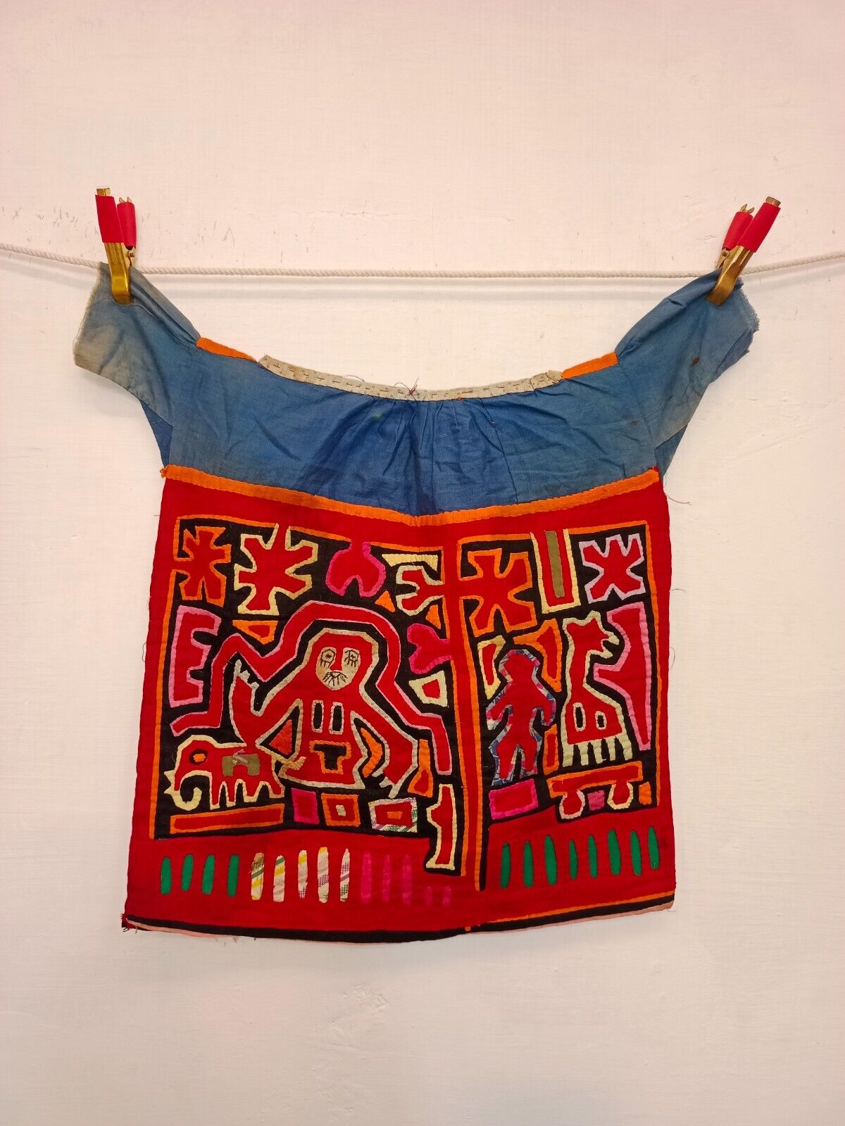 Antique Rare Hand Sewn Kuna Mola Panama Applique Folk Art Textile Blouse