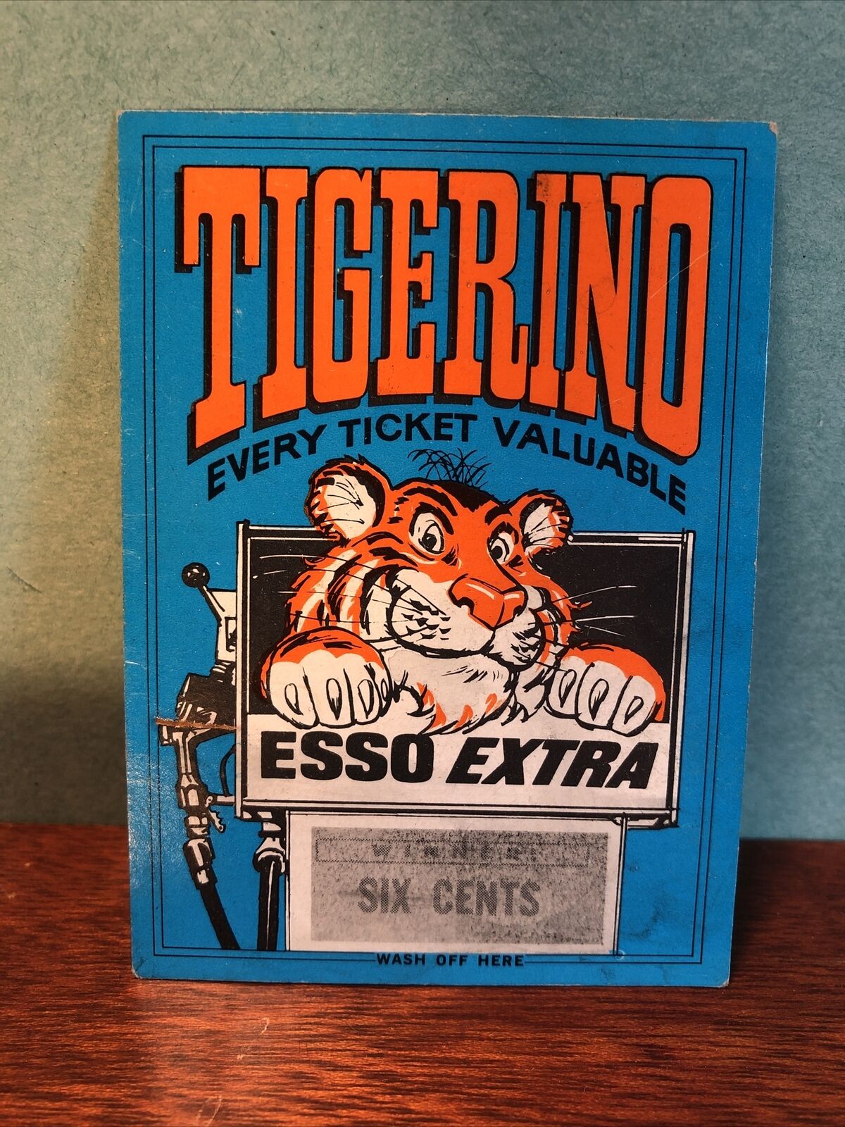 1966 Esso Tigerino Scratch Off Winning Ticket ~ Six cents Gasoline Station Tiger