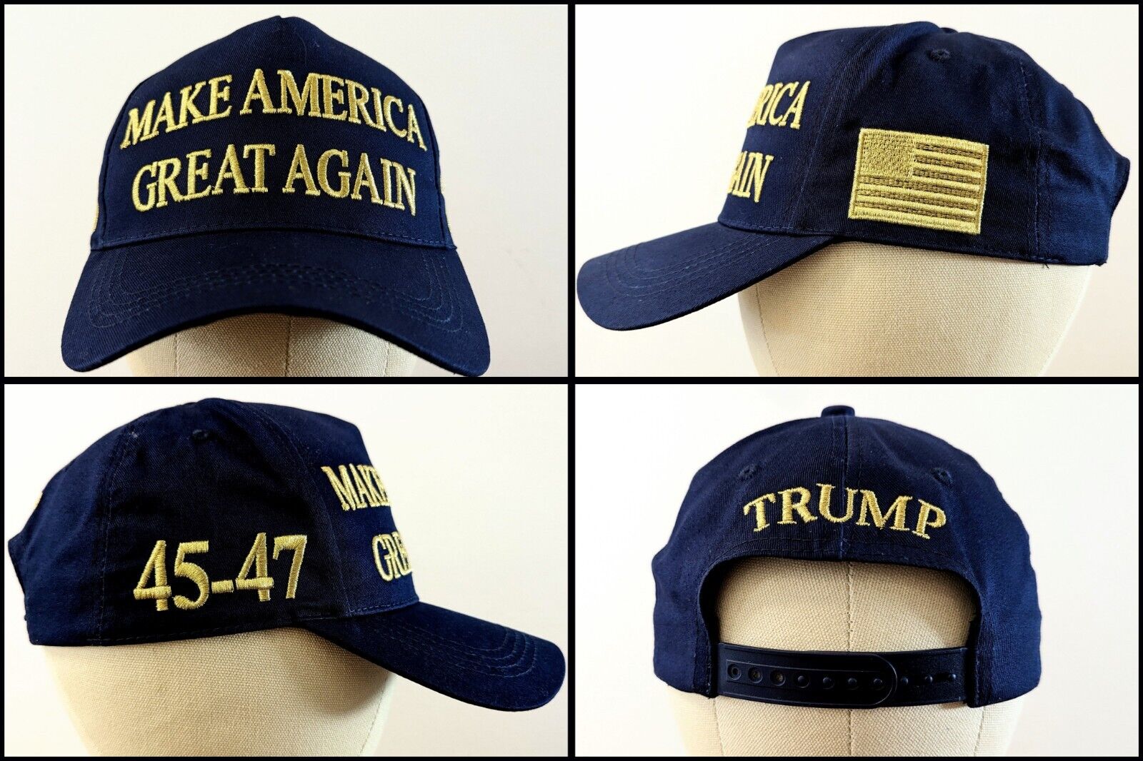 Navy Blue & Gold Official Trump 45-47 Make America Great Again 2024 MAGA Hat