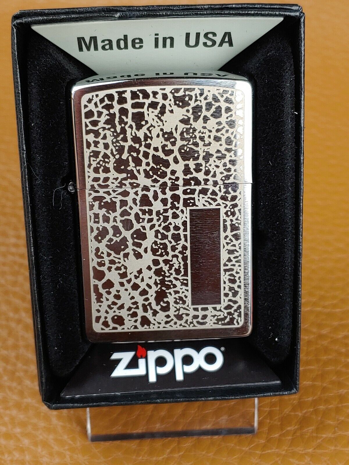 ZIPPO 49208 CRACKLE PATTERN on BRUSHED CHROME Lighter - NEW in Box JAN (A) 2020