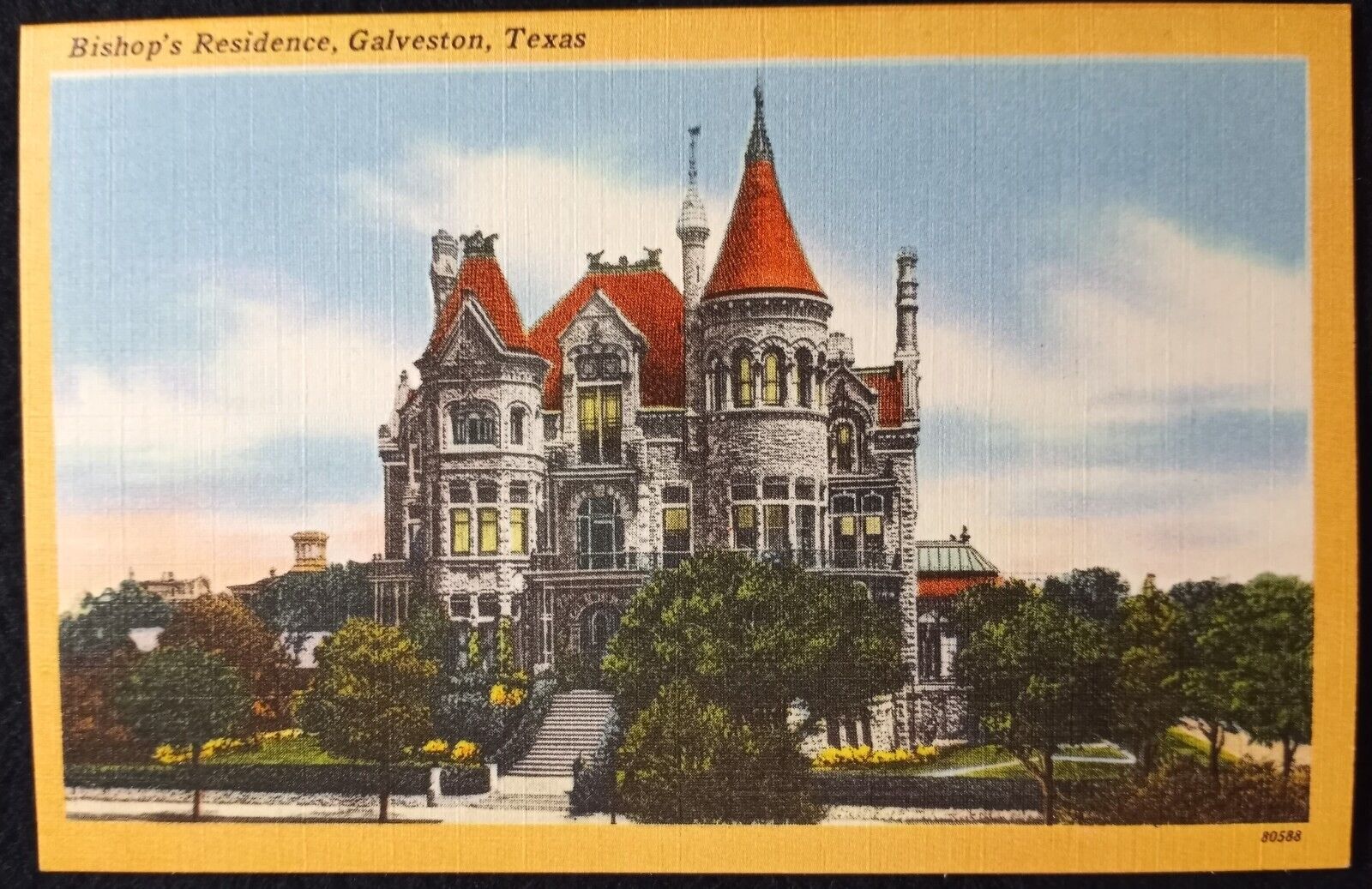 Galveston Texas TX Bishop's Residence Victorian Home c1940s Postcard A32