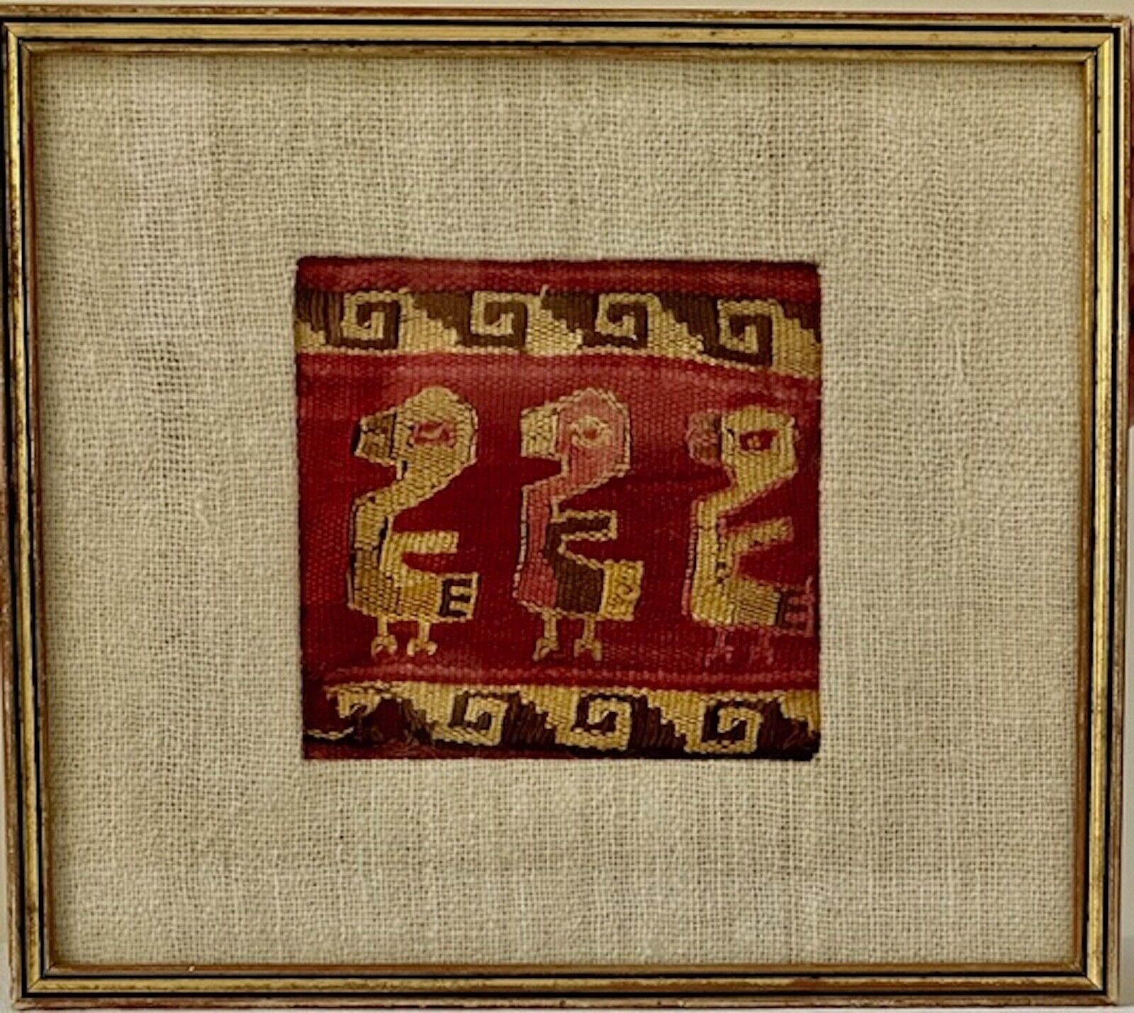 Pre-Columbian textile fragment — Peruvian Andean Chancay, Framed