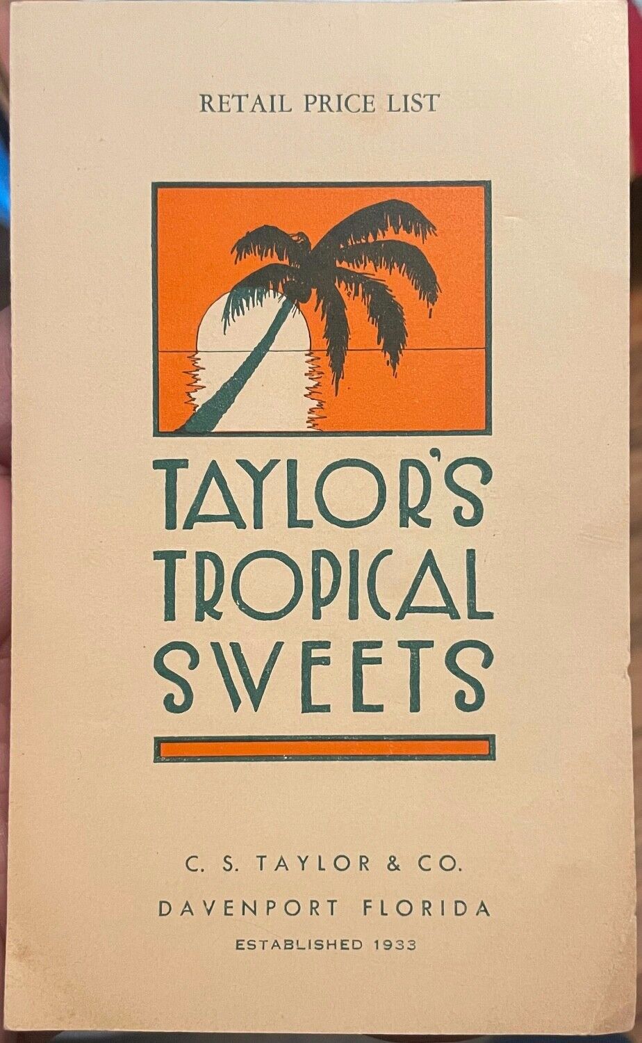 Vintage 1940s Davenport Florida Taylor\'s Tropical Sweets Price List