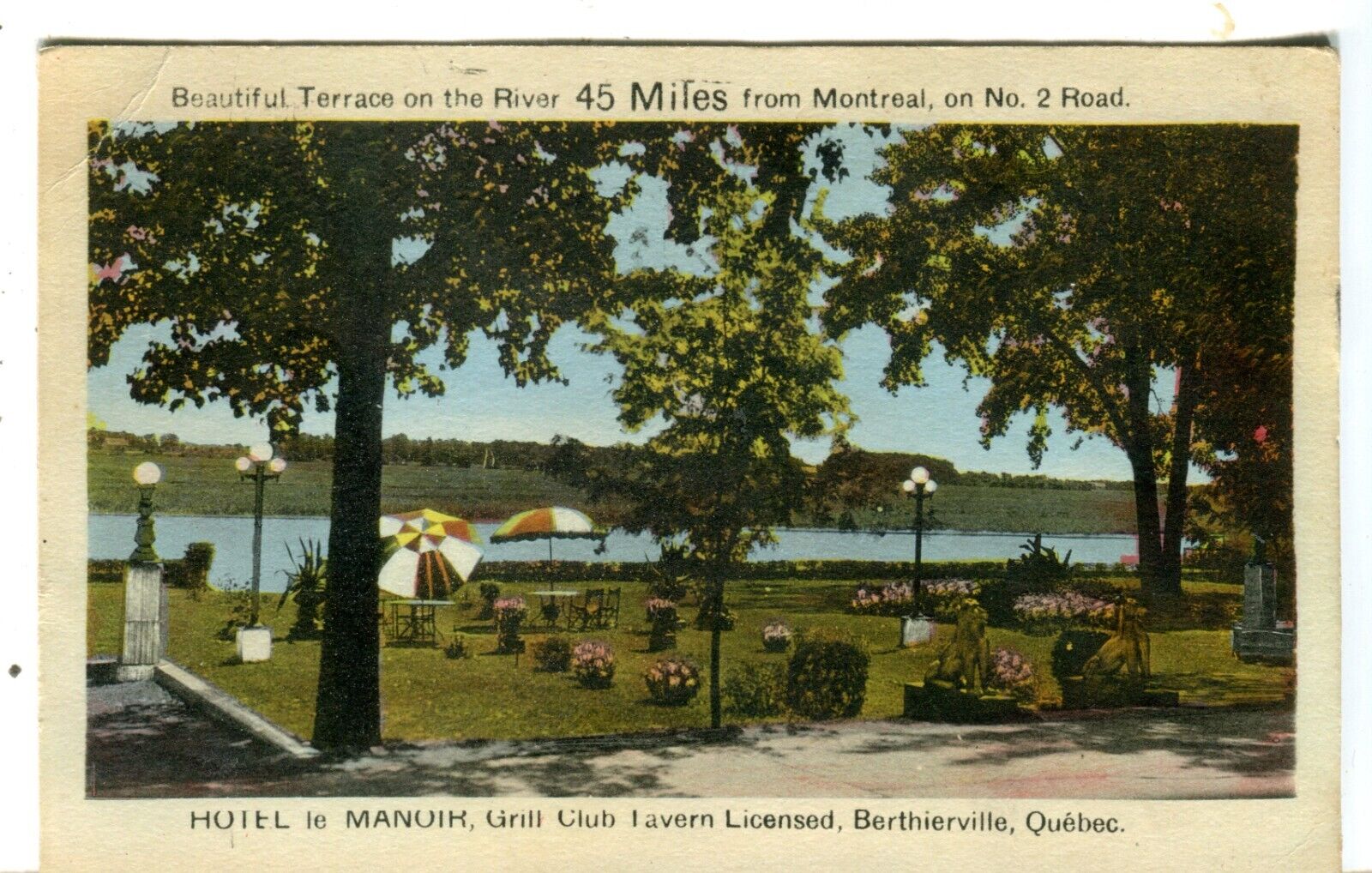 Canada Berthierville QC - Hotel le Manoir Grill Club Terrace 1946 postcard