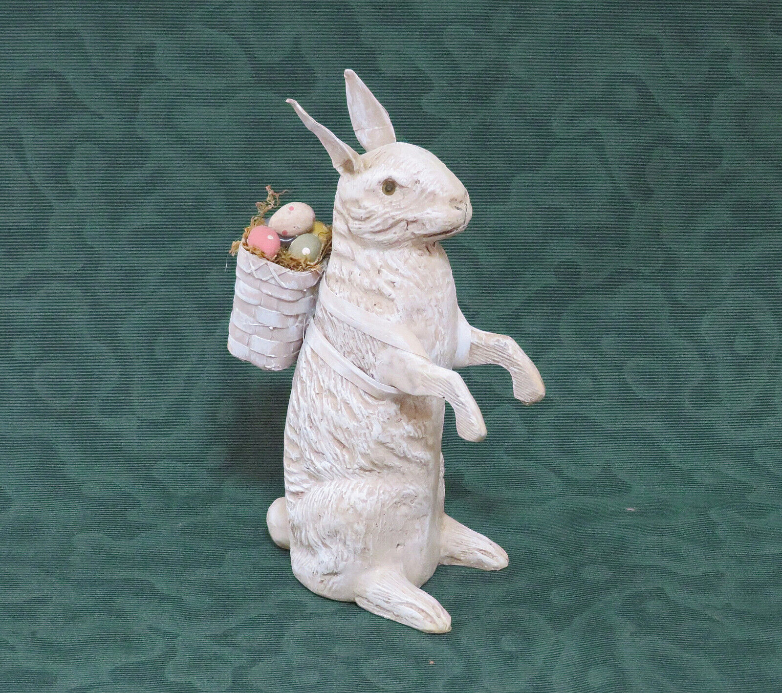 Vintage Ragon House Standing Bunny Rabbit w/ Basket Easter eggs, paper mache