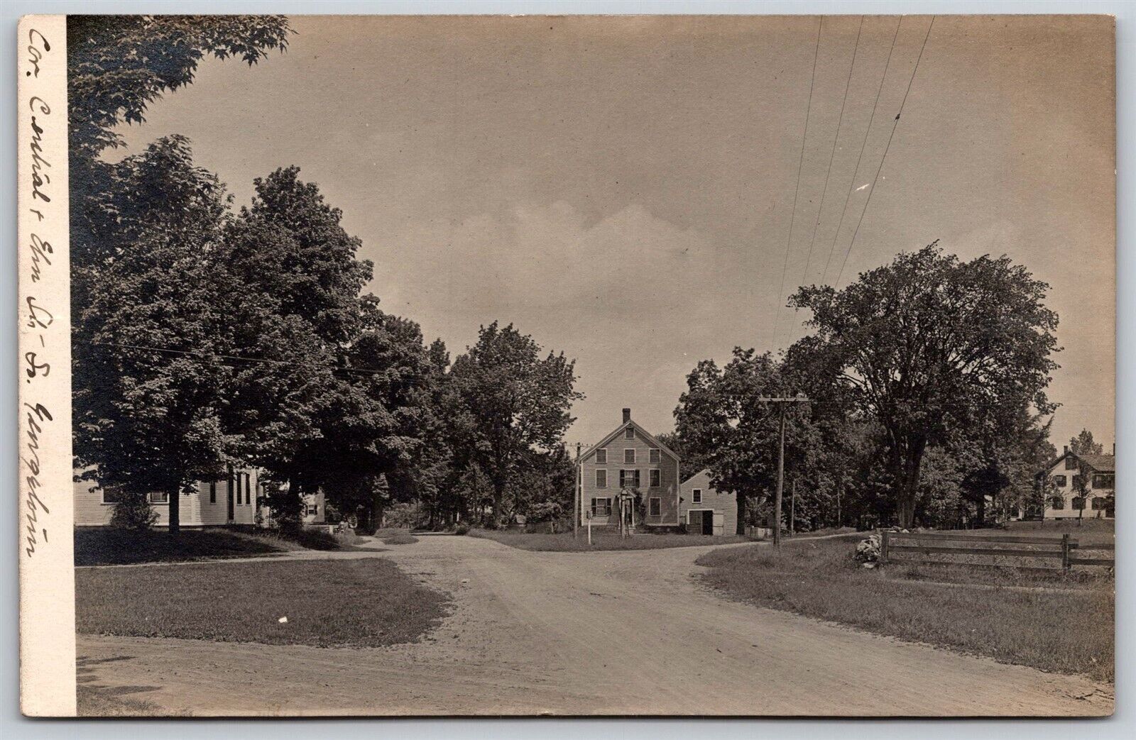 Postcard Corner of Central and Elm Streets, South Georgetown MA RPPC N133