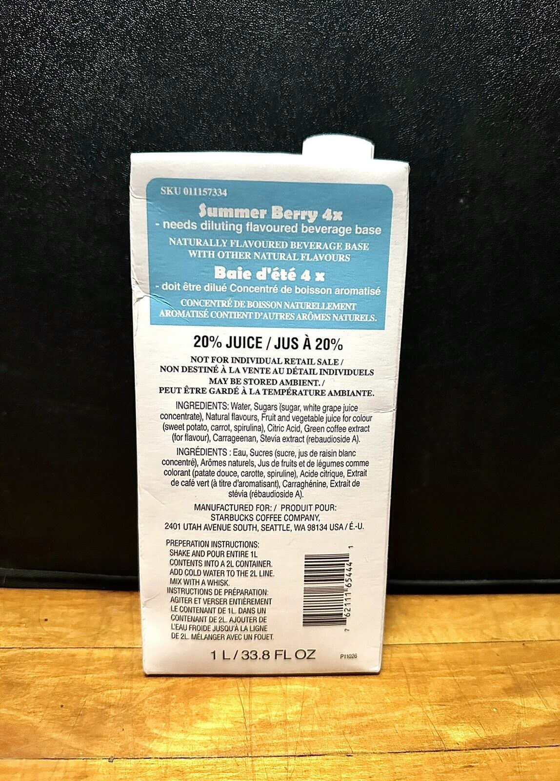 Starbucks Summer Berry Refresher 4X Juice Concentrate 1L Sealed Carton
