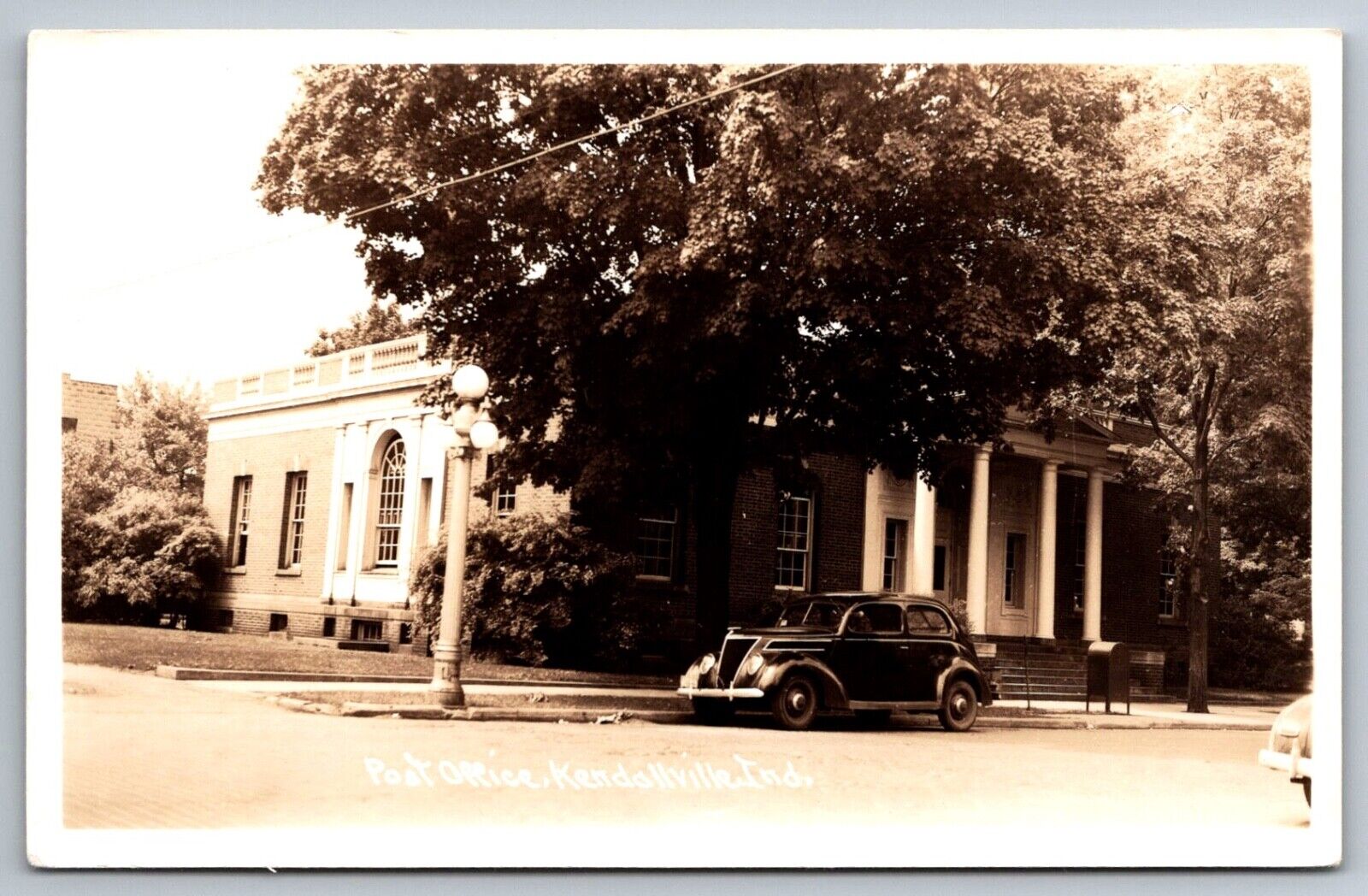 RPPC EKC Postcard Kendallville IND Indiana Post Office Vintage Car Automobile